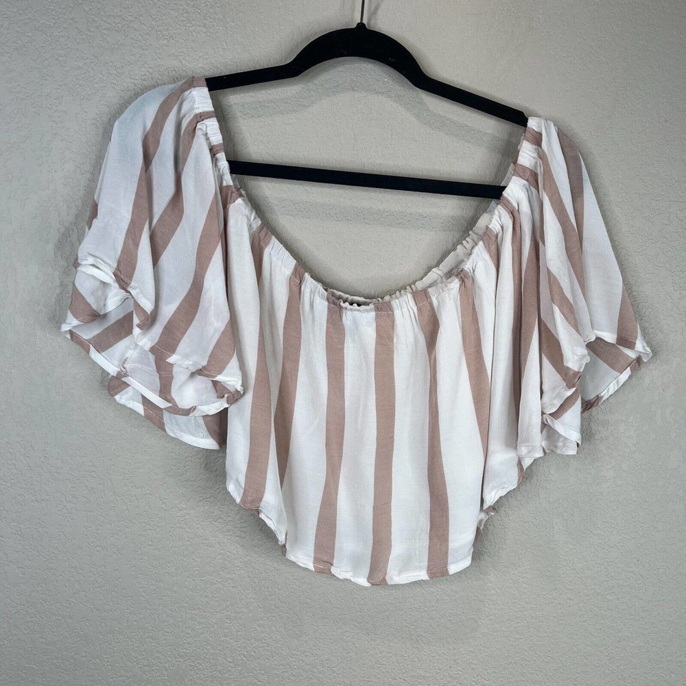 House Of Harlow 1960‎ x Revolve Bree Crop Top White/Pink Off Shoulder Striped XL